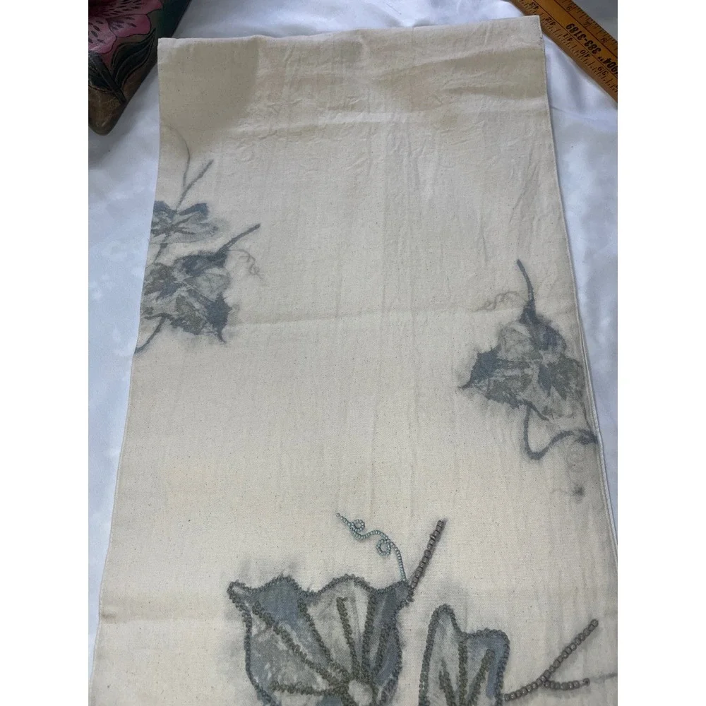 Well Dressed home Embroidered Beaded Farmhouse‎ Fall Pumpkin Table Runner Blue